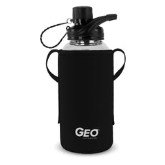 1 Liter Glass Sports Bottle w/ 65mm Plastic Cap & Protective Sleeve