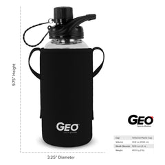 1 Liter Glass Sports Bottle w/ 65mm Plastic Cap & Protective Sleeve
