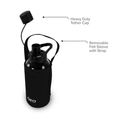 1 Liter Glass Sports Bottle w/ 65mm Plastic Cap & Protective Sleeve