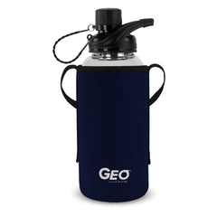1 Liter Glass Sports Bottle w/ 65mm Plastic Cap & Protective Sleeve