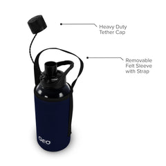 1 Liter Glass Sports Bottle w/ 65mm Plastic Cap & Protective Sleeve