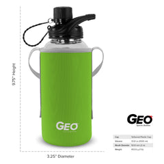 1 Liter Glass Sports Bottle w/ 65mm Plastic Cap & Protective Sleeve