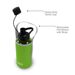1 Liter Glass Sports Bottle w/ 65mm Plastic Cap & Protective Sleeve