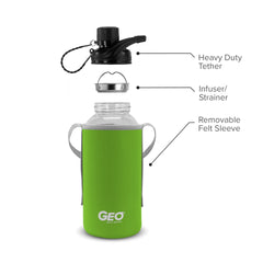 1 Liter Glass Sports Bottle w/ 65mm Plastic Cap & Protective Sleeve