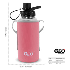 1 Liter Glass Sports Bottle w/ 65mm Plastic Cap & Protective Sleeve