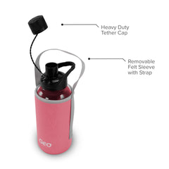 1 Liter Glass Sports Bottle w/ 65mm Plastic Cap & Protective Sleeve