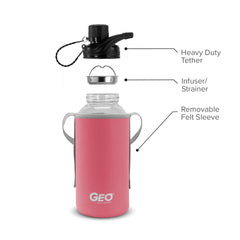 1 Liter Glass Sports Bottle w/ 65mm Plastic Cap & Protective Sleeve