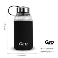 1 Liter Glass Sports Bottle w/ 65mm Steel Cap & Protective Sleeve