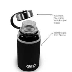 1 Liter Glass Sports Bottle w/ 65mm Steel Cap & Protective Sleeve