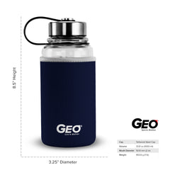 1 Liter Glass Sports Bottle w/ 65mm Steel Cap & Protective Sleeve