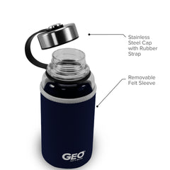 1 Liter Glass Sports Bottle w/ 65mm Steel Cap & Protective Sleeve