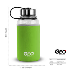 1 Liter Glass Sports Bottle w/ 65mm Steel Cap & Protective Sleeve