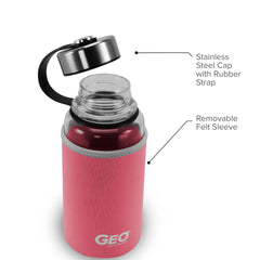 1 Liter Glass Sports Bottle w/ 65mm Steel Cap & Protective Sleeve