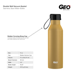 17 oz Rubber Coated Stainless Steel Sports Bottle w/ Carrying Handle