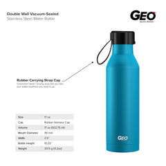 17 oz Rubber Coated Stainless Steel Sports Bottle w/ Carrying Handle