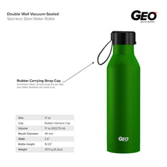 17 oz Rubber Coated Stainless Steel Sports Bottle w/ Carrying Handle