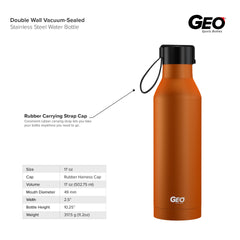 17 oz Rubber Coated Stainless Steel Sports Bottle w/ Carrying Handle