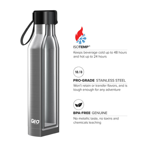 17 oz Rubber Coated Stainless Steel Sports Bottle w/ Carrying Handle