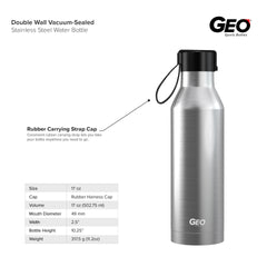 17 oz Rubber Coated Stainless Steel Sports Bottle w/ Carrying Handle