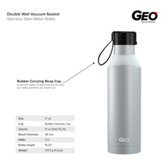 17 oz Rubber Coated Stainless Steel Sports Bottle w/ Carrying Handle
