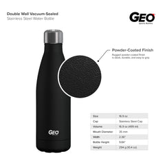 17oz Double Wall Vacuum Insulated Flask, Standard Mouth and POWDER FINISH