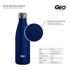 17oz Double Wall Vacuum Insulated Flask, Standard Mouth and POWDER FINISH