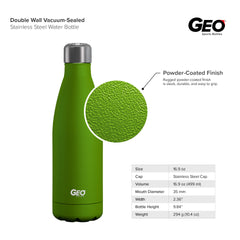 17oz Double Wall Vacuum Insulated Flask, Standard Mouth and POWDER FINISH