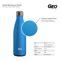 17oz Double Wall Vacuum Insulated Flask, Standard Mouth and POWDER FINISH