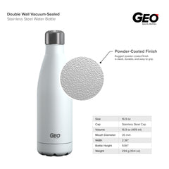 17oz Double Wall Vacuum Insulated Flask, Standard Mouth and POWDER FINISH