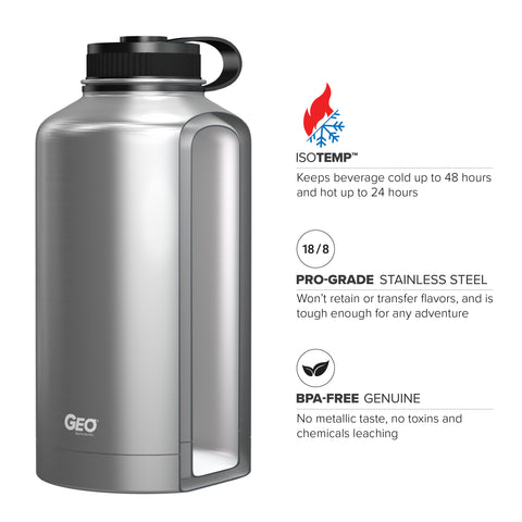 64oz Double Wall Vacuum Insulated Growler, Wide Mouth and POWDER FINISH