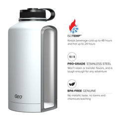 64oz Double Wall Vacuum Insulated Growler, Wide Mouth and POWDER FINISH