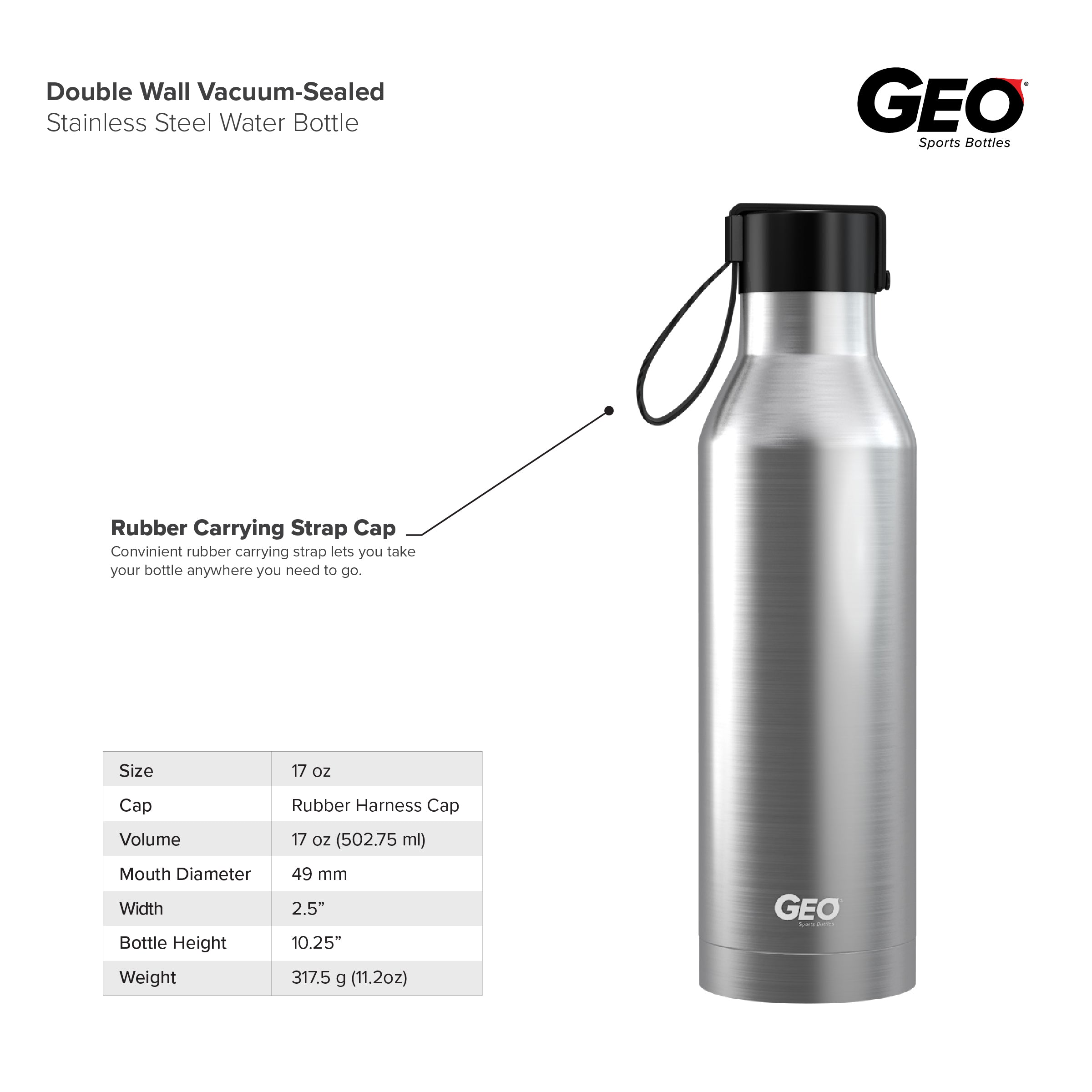 PARACITY Insulated Water Bottle,17 oz Stainless Steel Thermos