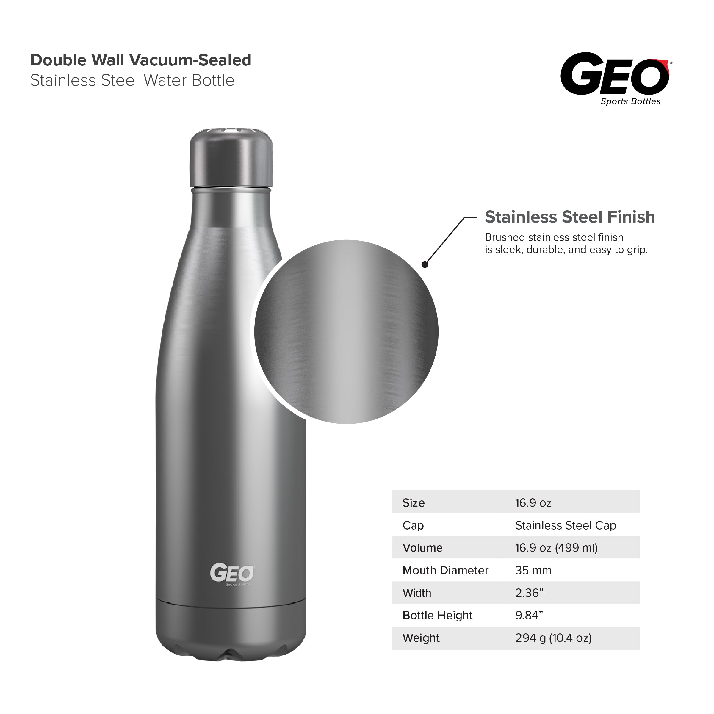H2 Hydrology Water Bottle, Stainless Steel, Large Insulated Water Bottles,  Metal Water Bottles, Vacuum Sports Bottle, Double Wall Water Bottle with