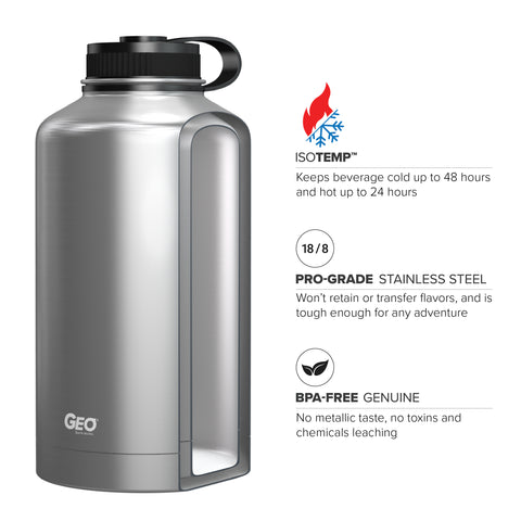 GEO BPA-Free Sports Water Bottle 3.7-Liter, with 48-millimeter