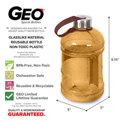 Geo Bottles Bottles 1/2 Gallon BPA FREE Plastic Water Bottle w/ 48mm Steel Cap