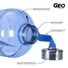 Geo Bottles Bottles 1/2 Gallon BPA FREE Plastic Water Bottle w/ 48mm Steel Cap