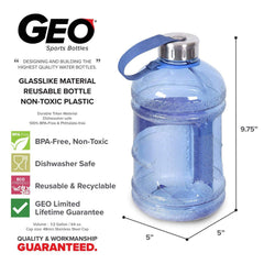 Geo Bottles Bottles 1/2 Gallon BPA FREE Plastic Water Bottle w/ 48mm Steel Cap