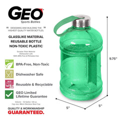Geo Bottles Bottles 1/2 Gallon BPA FREE Plastic Water Bottle w/ 48mm Steel Cap