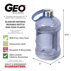 Geo Bottles Bottles 1/2 Gallon BPA FREE Plastic Water Bottle w/ 48mm Steel Cap