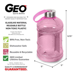 Geo Bottles Bottles 1/2 Gallon BPA FREE Plastic Water Bottle w/ 48mm Steel Cap