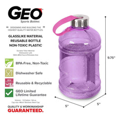 Geo Bottles Bottles 1/2 Gallon BPA FREE Plastic Water Bottle w/ 48mm Steel Cap