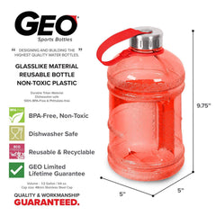 Geo Bottles Bottles 1/2 Gallon BPA FREE Plastic Water Bottle w/ 48mm Steel Cap