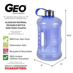 Geo Bottles Bottles 2.3 Litter BPA FREE Bottle w/ Stainless Steel Cap