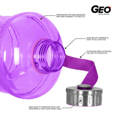 Geo Bottles Bottles 2.3 Litter BPA FREE Bottle w/ Stainless Steel Cap